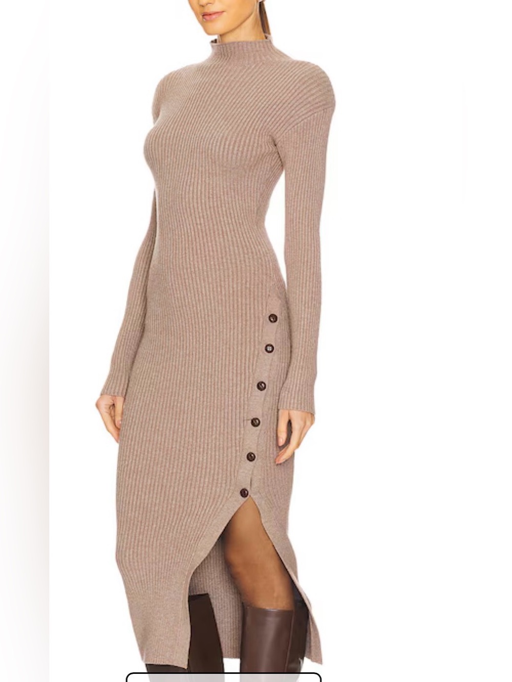 Astr Soryn Ribbed Long Sleeve Maxi Dress in Taupe Beige